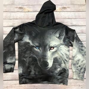 Wolf Graphic Unisex Hoodie with Dual-Colored Eyes